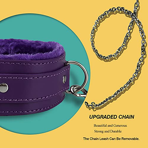 JOYMIN PU Leather Gothic Choker Collar with Long and Durable Detachable Leash Chain Adjustable Collar Necklace, Purple - Image 6