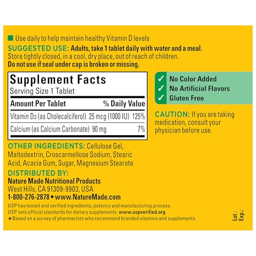 Nature Made Vitamin D3 1000 IU (25 mcg), Vitamin D Supplement for Bone, Teeth, Muscle and Immune Health Support, 300 Tablets, 300 Day Supply - Image 7