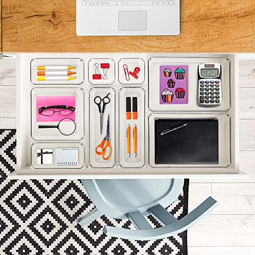 Ravinte 28 PCS Drawer Organizer Plastic Storage Bins, 4 - Size Kitchen Drawer Organizer with Non-Slip Pads Clear Desk Storage Tray for Makeup, Jewelries, Kitchen Utensils and Office - Image 6