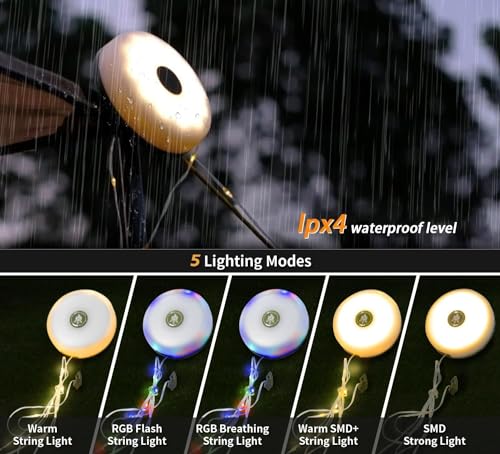 Camping String Lights,Camping Essentials Gear 32.8FT Lamp Lights Waterproof, 4 in 1 Outdoor String Lights with 8 Modes for Awn Tent Yard Garden Hiking Travel Decoration and Holiday Christmas Gift - Image 2