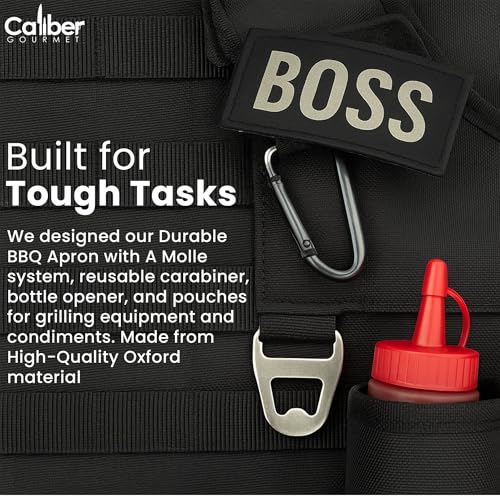 Caliber Gourmet Tactical Molle Utility Apron - Adjustable BBQ Apron with Ketchup Dispensers Set, Bottle Opener, Pockets, Reusable Carabiner, Great for Gardening, Garage, & Outdoor Activities - Image 10