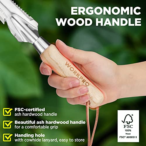 WORKPRO Hand Weeder Puller, 5-in-1 Stainless Steel Garden Trowel with Wooden Handle,Gardening Weeding Tool for Easy Weeder Removal, Planting, Weeding, Flower & Vegetable Care in Garden Lawn Yard - Image 3