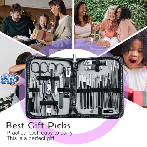 Manicure kit Personal Care Mens Grooming Kit, 30 in 1 Professional Nails Kit Pedicure Kit, Nail Clippers for Men and Beauty Tool Portable Set, with Luxurious Travel Case (Black) - Image 8