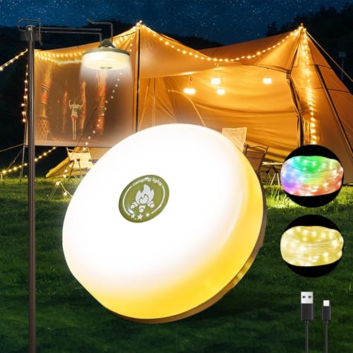 Camping String Lights,Camping Essentials Gear 32.8FT Lamp Lights Waterproof, 4 in 1 Outdoor String Lights with 8 Modes for Awn Tent Yard Garden Hiking Travel Decoration and Holiday Christmas Gift - Image 5