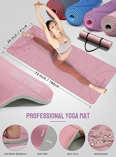 1/3 Pink Yoga Mat Thick, Yoga Set for Beginners Include High Density Pink Yoga Mat with Multi-loops Strap, Blocks, Booty Resistance Band Set, Door Anchor, Carring Strap - Image 4