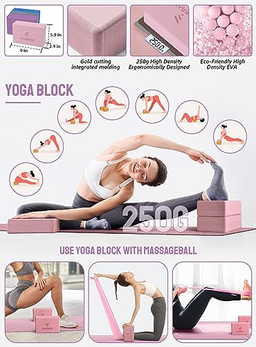 1/3 Pink Yoga Mat Thick, Yoga Set for Beginners Include High Density Pink Yoga Mat with Multi-loops Strap, Blocks, Booty Resistance Band Set, Door Anchor, Carring Strap - Image 5