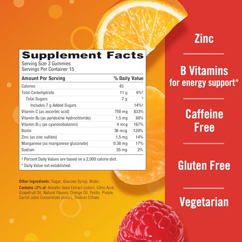Emergen-C 750mg Vitamin C Gummies for Adults, Immunity Gummies with B Vitamins, Gluten Free, Orange, Tangerine and Raspberry Flavors - 45 Count - Image 7
