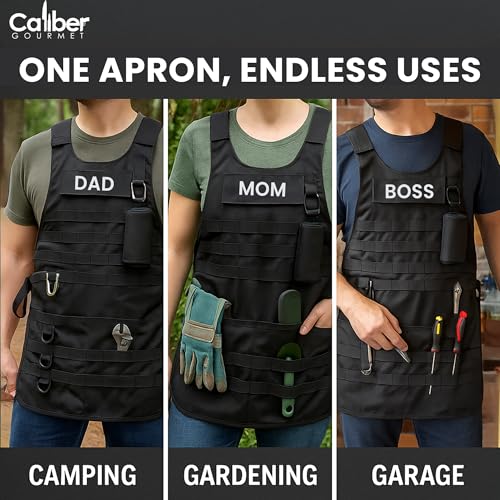 Caliber Gourmet Tactical Molle Utility Apron - Adjustable BBQ Apron with Ketchup Dispensers Set, Bottle Opener, Pockets, Reusable Carabiner, Great for Gardening, Garage, & Outdoor Activities - Image 4