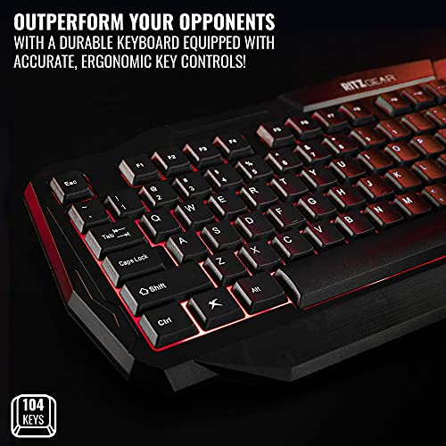 Ritz Gear Red Gaming Accessories Kit I 4-in-1 LED Combo with Multimedia Keyboard, Optical Mouse, Mouse Pad & Headset with Adapter | for Windows 7+ Desktop, Laptop, Xbox & PS4 with CR5-X 5" Monitors - Image 4