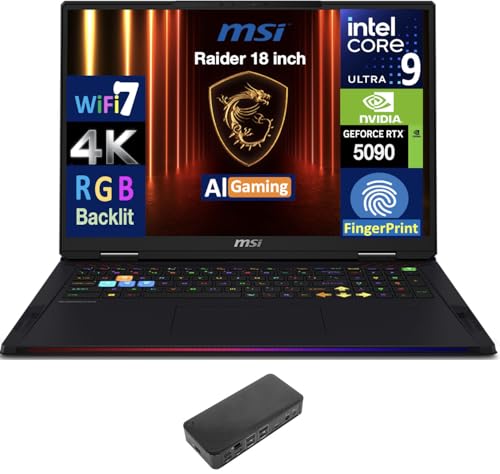 MSI Raider AI Gaming Laptop 18" 120Hz Mini LED 4K Display (Intel Ultra 9-285HX, GeForce RTX 5090 24GB, 64GB DDR5, 2x1TB PCIe SSD (2TB), RGB KB, Fingerprint, Win 11 Pro) w/USB-C Dock - Image 2