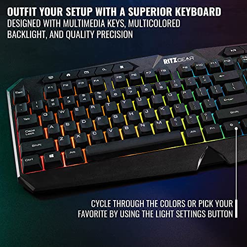 Ritz Gear RGB Gaming Accessories Kit I 4-in-1 LED Combo with Multimedia Keyboard, Optical Mouse, Mouse Pad & Headset with Adapter | for Windows 7+ Desktop, Laptop, Xbox & PS4 with CR5-X 5" Monitors - Image 4