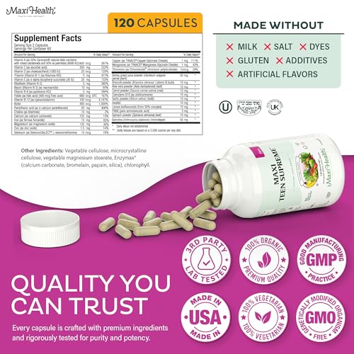 Teen Vitamins for Girls 12-17 - Teen Multivitamin D3, Iron, Calcium, Biotin, Zinc, Digestive Enzymes – Teenager Girl Multi Vitamins for Healthy Skin, Immune & Mood Support – 120 Count - Image 7
