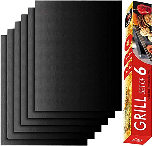 Renook Grill Mat Set of 6-100% Non-Stick Reusable Mats for Gas, Charcoal or Electric Grills - Easy to Clean - 15.75 x 13-Inch, Black - Image 2
