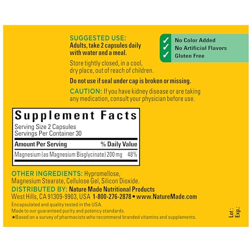 Nature Made Magnesium Glycinate 200 mg per Serving, Magnesium Supplement for Muscle, Heart, Nerve and Bone Support, 60 Magnesium Bisglycinate Capsules, 30 Day Supply - Image 3