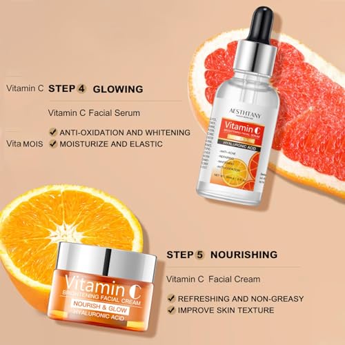 R RadiantRise Vitamin C Skin Care Set For Women , 5-In-1 Moisturizing Hyaluronic Acid Skin Care Routine with Facial Cleanser, Serum, Face Cream, Eye Cream, Toner - Image 6