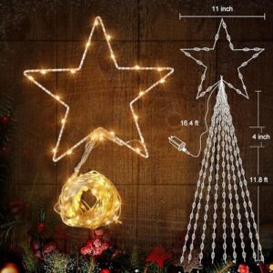 Christmas Decorations Star String Lights – 344 LED 11.8ft 9 Strands Waterfall Tree Lights with Topper Star, 8 Lighting Modes Christmas Lights Indoor Outdoor Decorative for Wedding Yard Party Home