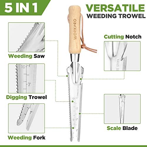 WORKPRO Hand Weeder Puller, 5-in-1 Stainless Steel Garden Trowel with Wooden Handle,Gardening Weeding Tool for Easy Weeder Removal, Planting, Weeding, Flower & Vegetable Care in Garden Lawn Yard - Image 2