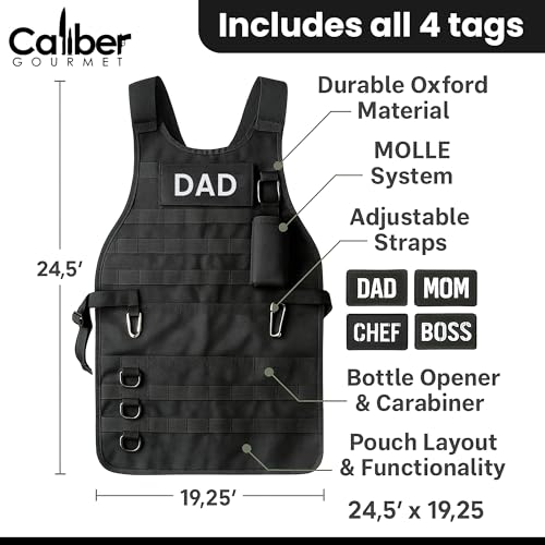Caliber Gourmet Tactical Molle Utility Apron - Adjustable BBQ Apron with Ketchup Dispensers Set, Bottle Opener, Pockets, Reusable Carabiner, Great for Gardening, Garage, & Outdoor Activities - Image 3
