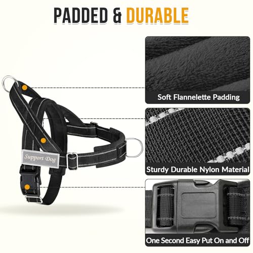 SlowTon No Pull Dog Harness - Heavy Duty Dog Harness and Leash Set for Medium Large Dogs, Reflective Tactical Harness with Soft Padded and Front Clip for Easy Walk and Training (Black M) - Image 4