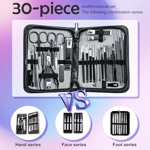 Manicure kit Personal Care Mens Grooming Kit, 30 in 1 Professional Nails Kit Pedicure Kit, Nail Clippers for Men and Beauty Tool Portable Set, with Luxurious Travel Case (Black) - Image 3