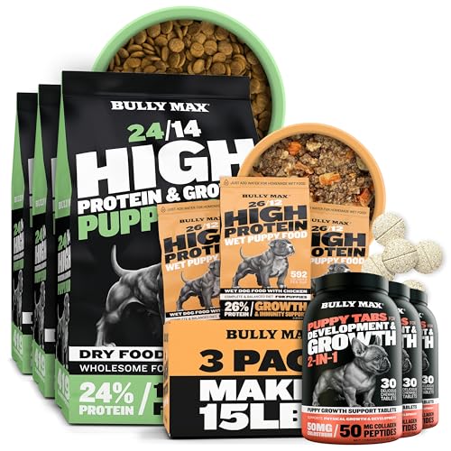 Bully Max Puppy Power Bundle: 24/14 High Protein Lamb Dry Dog Food (15lb), Dehydrated Chicken Wet Food (6lb Dry, Makes 16.5lb Wet Food) & Puppy Vitamins (3 Bottles) for Optimal Growth & Development - Image 2