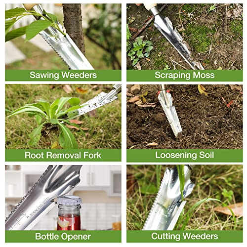 WORKPRO Hand Weeder Puller, 5-in-1 Stainless Steel Garden Trowel with Wooden Handle,Gardening Weeding Tool for Easy Weeder Removal, Planting, Weeding, Flower & Vegetable Care in Garden Lawn Yard - Image 4