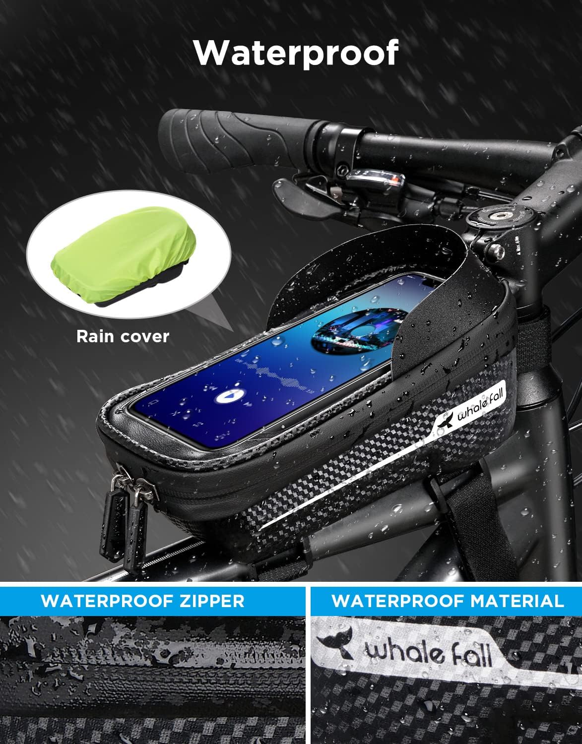 whale fall Bike Frame Bag Waterproof, 3D Eva Hard Shell, Bike Phone Holder, Bicycle Top Tube Bag, Cycling Pouch with Rain Cover, Bike Accessories for Phones Under 7" - Image 7