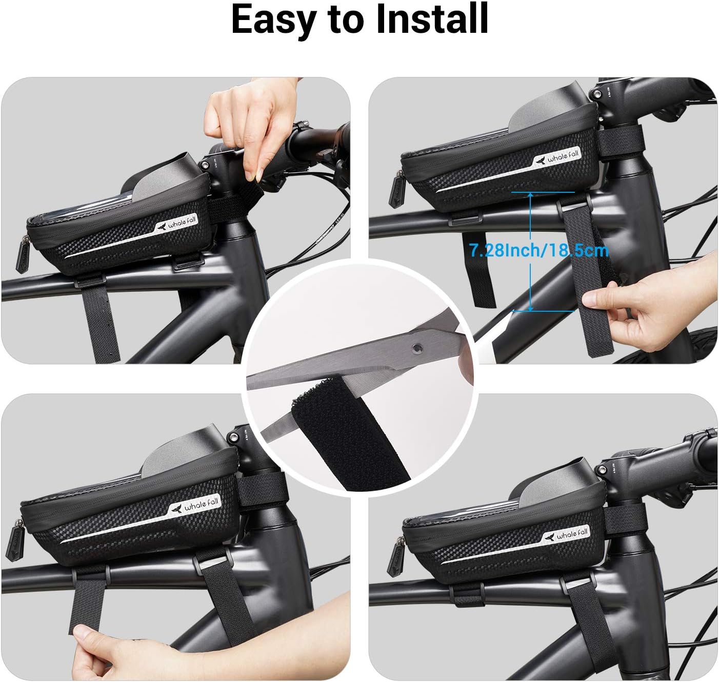 whale fall Bike Frame Bag Waterproof, 3D Eva Hard Shell, Bike Phone Holder, Bicycle Top Tube Bag, Cycling Pouch with Rain Cover, Bike Accessories for Phones Under 7" - Image 8