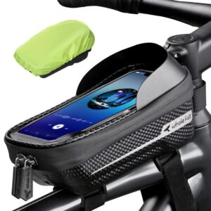 whale fall Bike Frame Bag Waterproof, 3D Eva Hard Shell, Bike Phone Holder, Bicycle Top Tube Bag, Cycling Pouch with Rain Cover, Bike Accessories for Phones Under 7″