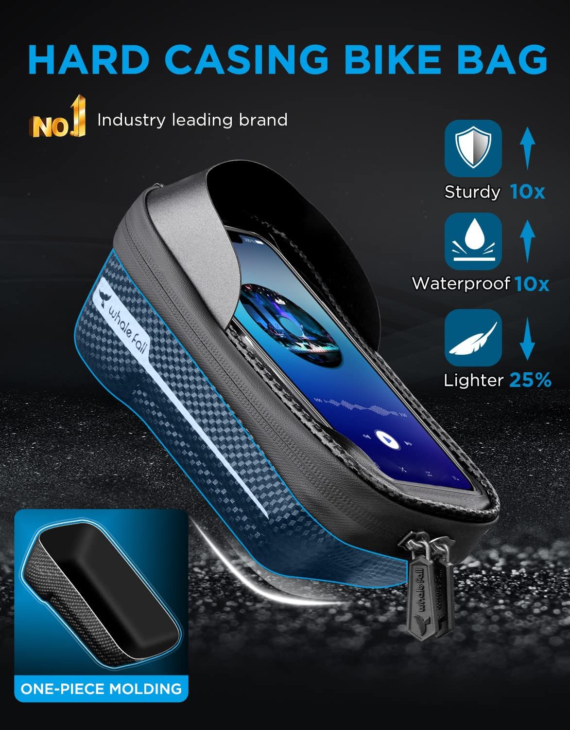 whale fall Bike Frame Bag Waterproof, 3D Eva Hard Shell, Bike Phone Holder, Bicycle Top Tube Bag, Cycling Pouch with Rain Cover, Bike Accessories for Phones Under 7" - Image 2