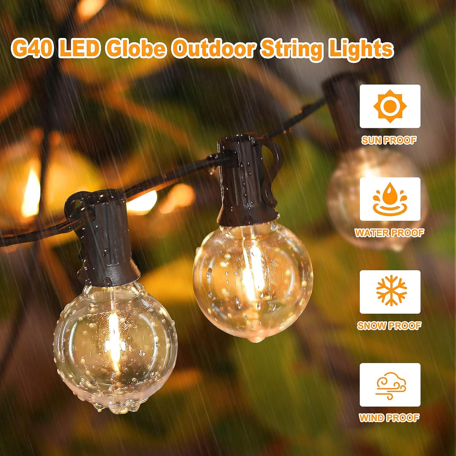 Bosceos 80FT Outdoor G40 LED Globe String Lights Dimmable Waterproof Shatterproof Light Strings with 40 Bulbs Connectable Commercial Hanging Lights for Christmas Patio House Backyard Balcony Party - Image 4