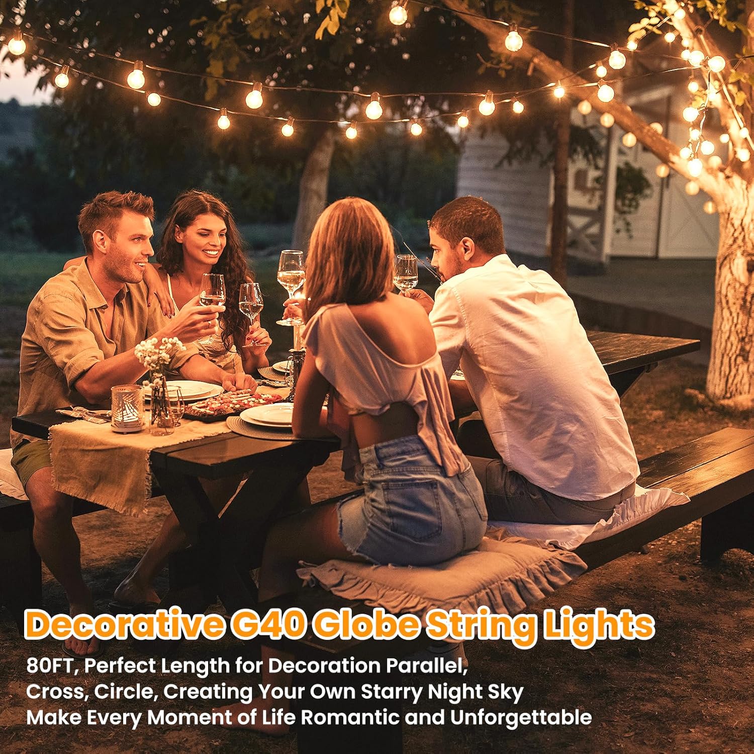 Bosceos 80FT Outdoor G40 LED Globe String Lights Dimmable Waterproof Shatterproof Light Strings with 40 Bulbs Connectable Commercial Hanging Lights for Christmas Patio House Backyard Balcony Party - Image 5